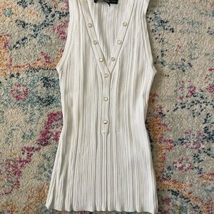 White House Black Market Cream Ribbed Sleeveless Tank with Gold Buttons